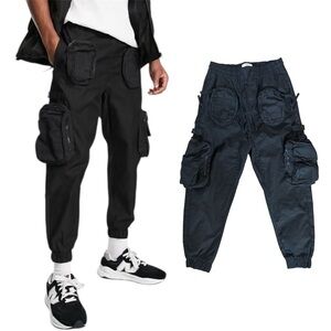 Bershka ASOS Men's Black Pocketed Elastic Cargo Pants